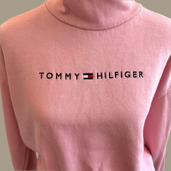 Tommy Hilfiger Pink Mock Neck Drawstring Sweatshirt Women’s M - Picture 2 of 9